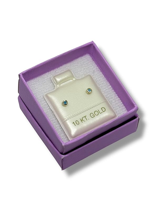 Broquel O Arete Biselado Redondo Para Bebe Zirconia Oro 10k - Angeles Joyas (Azul)