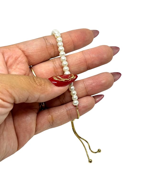 Pulsera Mujer Ajustable Perla Artificial en Chapa Oro Laminado en 14K