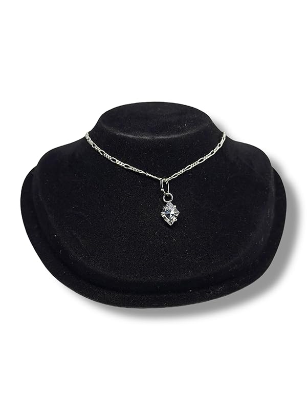 Dije Fino De Piedra Zirconia Rombo Con Cadena Ambos En Plata 925 - Angeles Joyas