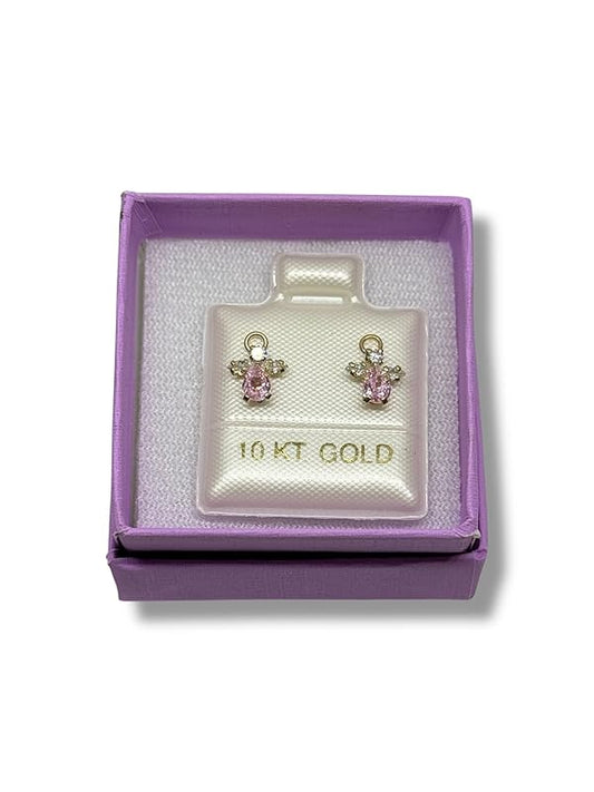 Broquel Arete Angel Rosa Zirconia en Oro 10K Garantizado - Angeles Joyas