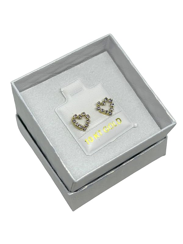 Broquel o Arete Corazon Contorno con Zirconias en Oro 10K Garantizado - Morado