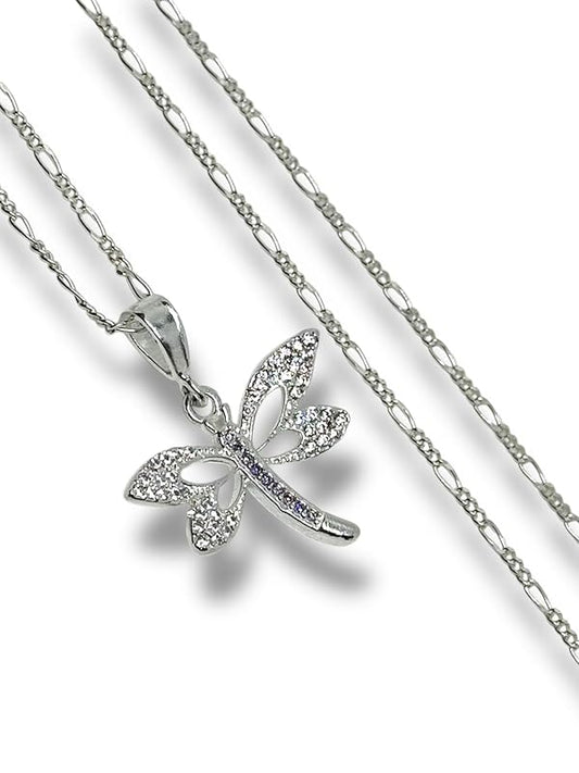 Dije Libélula Con Zirconia Y Cadena Ambos Plata 925 - Angeles Joyas (Morado)