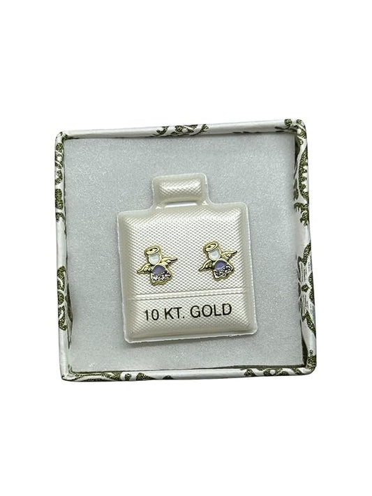Broquel O Arete de Angel Esmaltado En Oro 10k Garantizado (Lila)