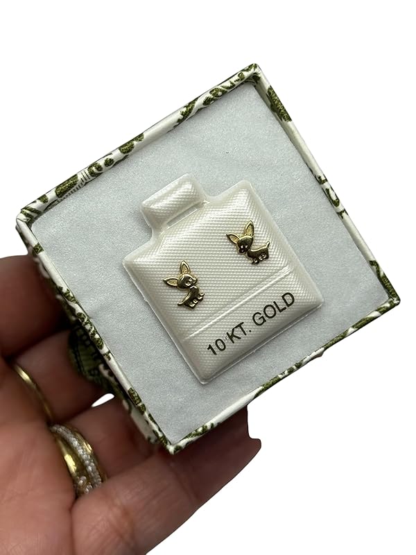 Broquel O Arete Chihuahua Ch Liso En Oro 10k Garantizado - Angeles Joyas