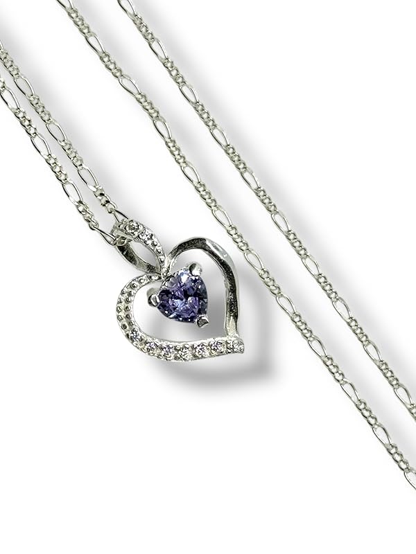 Dije Corazon Con Zirconia Y Cadena Ambos En Plata 925 - Angeles Joyas (Morado)