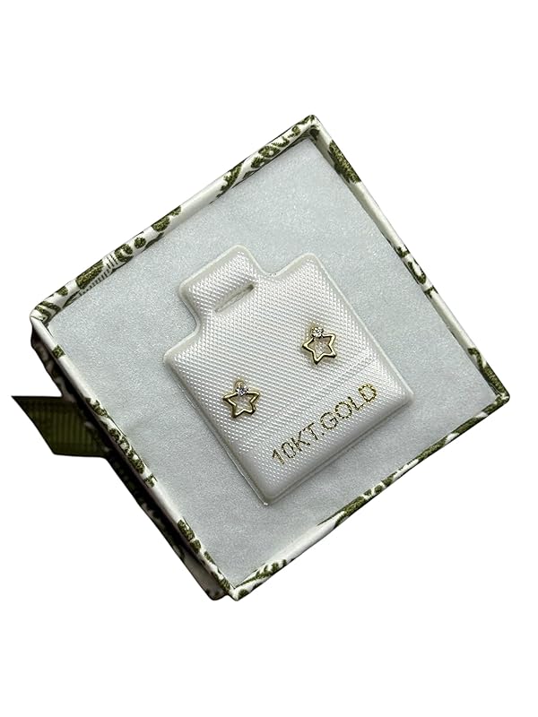 Broquel Estrellas Contorno con Zirconia en Oro 10k Garantizados- Angeles Joyas