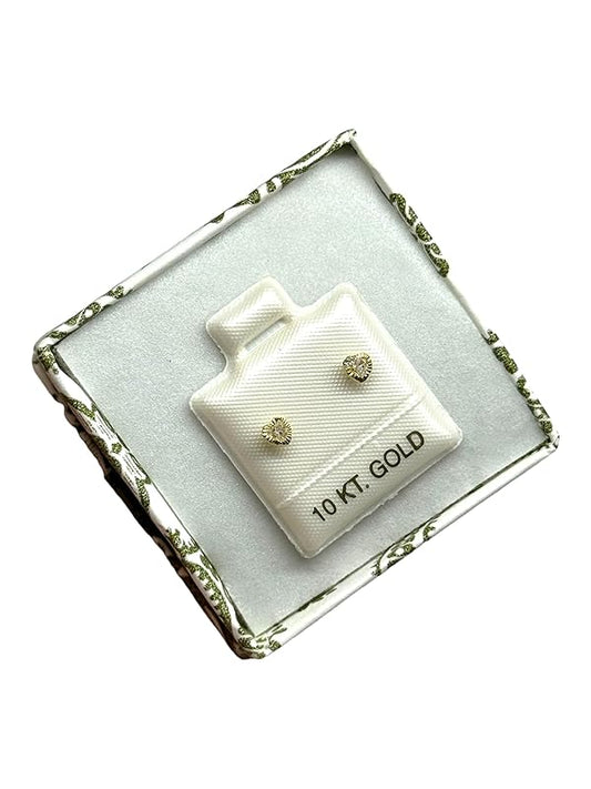 Broquel O Arete Corazon Biselado En Oro 10k Garantizado N.4 Blanco - Angeles Joyas