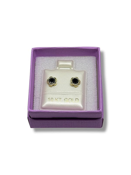 Broquel O Arete Flor Biselada Zirconia Oro 10k Garantizado - Angeles Joyas Negro