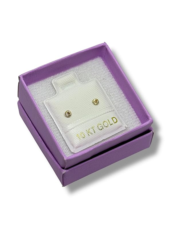 Broquel O Arete Biselado Redondo Para Bebe Zirconia Oro 10k - Angeles Joyas (Rosa)