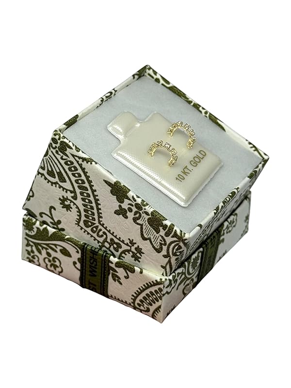 Broquel o Arete Media Arracada con Zirconias Blanco en Oro 10K Garantizado