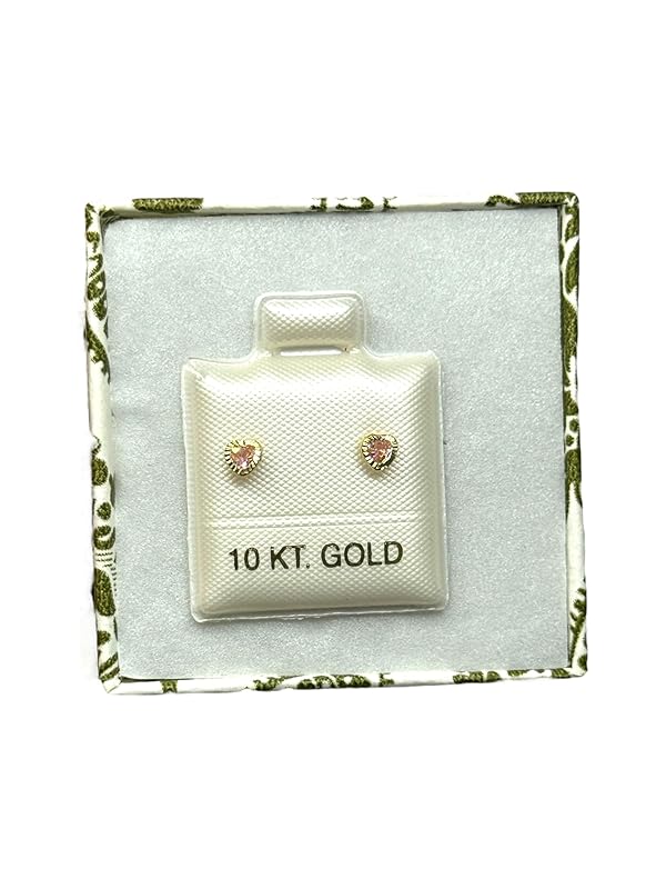 Broquel O Arete Corazon Biselado En Oro 10k Garantizado N.4 Rosa - Angeles Joyas