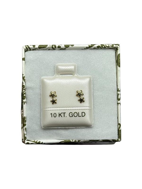 Broquel O Arete 2 Estrellas Lisas En Oro 10k Garantizado - Angeles Joyas