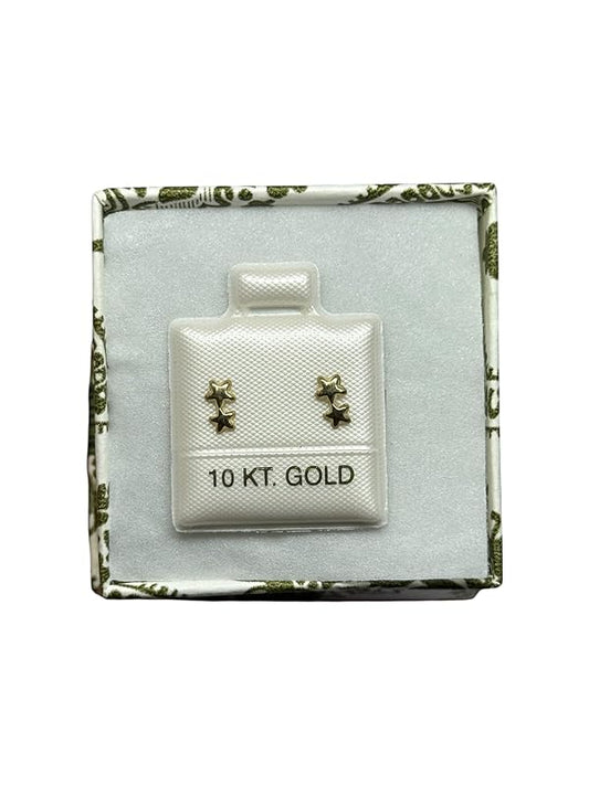 Broquel O Arete 2 Estrellas Lisas En Oro 10k Garantizado - Angeles Joyas