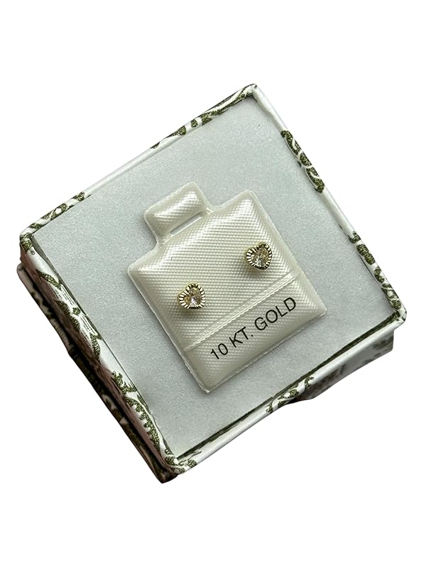 Broquel O Arete Corazon Biselado En Oro 10k Garantizado N.5 Blanco - Angeles Joyas