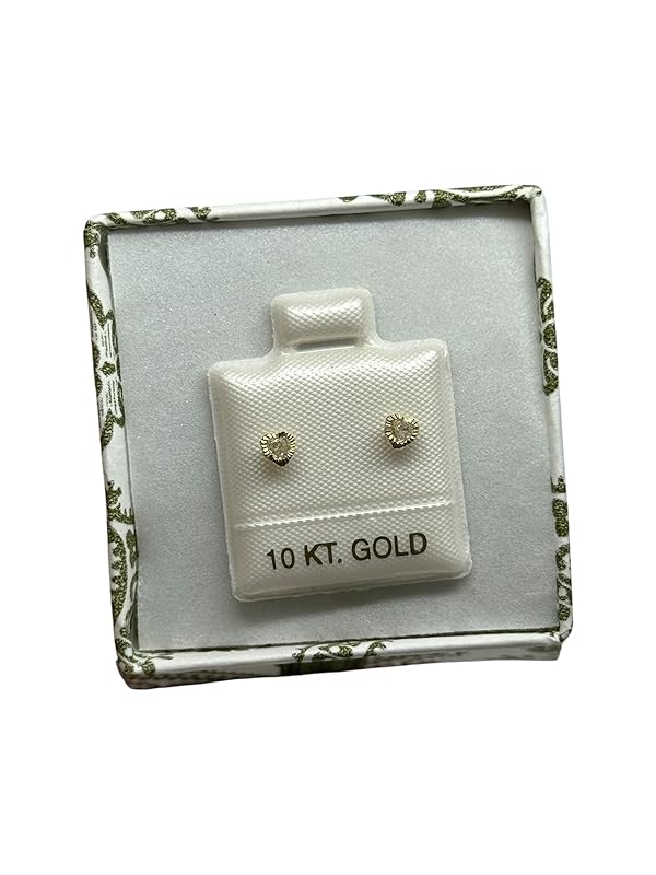 Broquel O Arete Corazon Biselado En Oro 10k Garantizado N.4 Blanco - Angeles Joyas