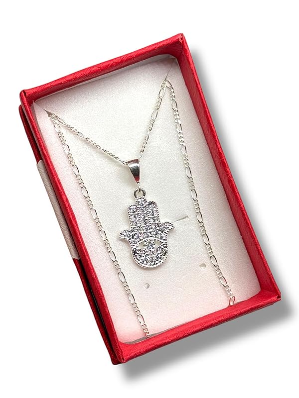 Dije Mano De Fatima Con Zirconia Y Cadena Ambos Plata 925 - Angeles Joyas