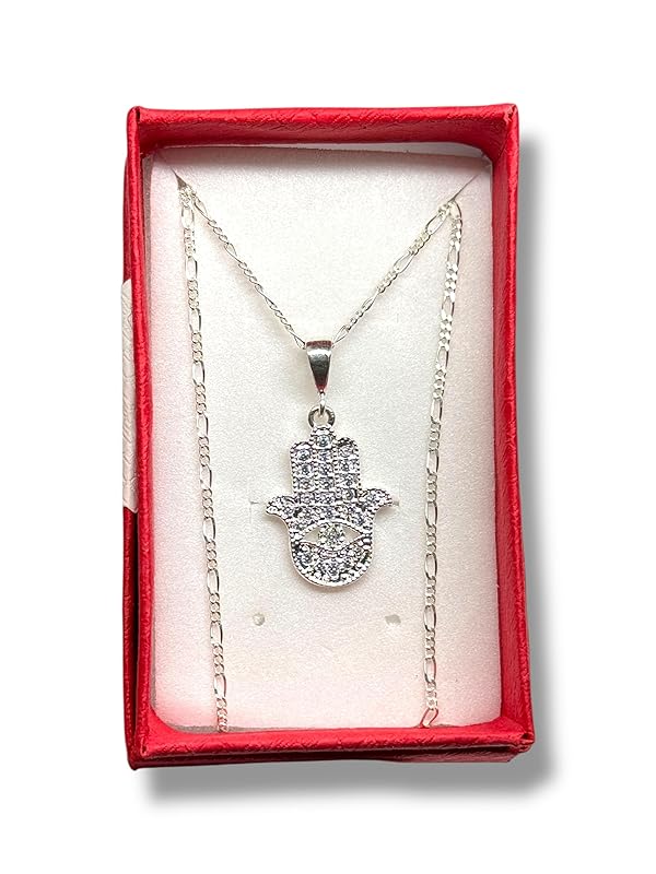 Dije Mano De Fatima Con Zirconia Y Cadena Ambos Plata 925 - Angeles Joyas