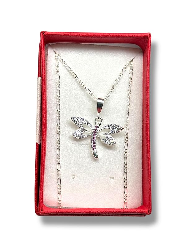 Dije Libélula Con Zirconia Y Cadena Ambos Plata 925 - Angeles Joyas (Rosa)