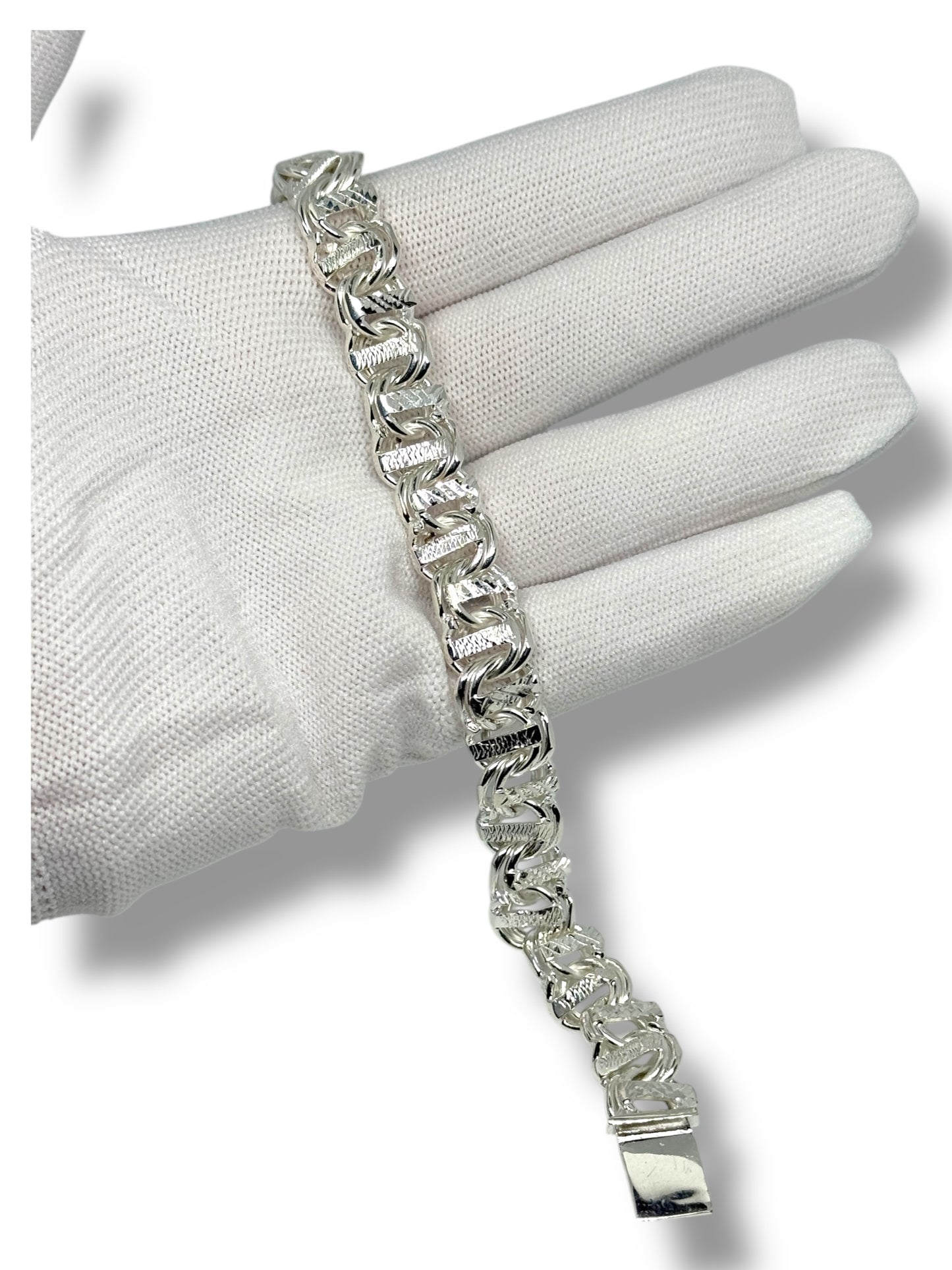 Pulso O Pulsera Tejido Chino De Plata 925 Diamantada 21cm
