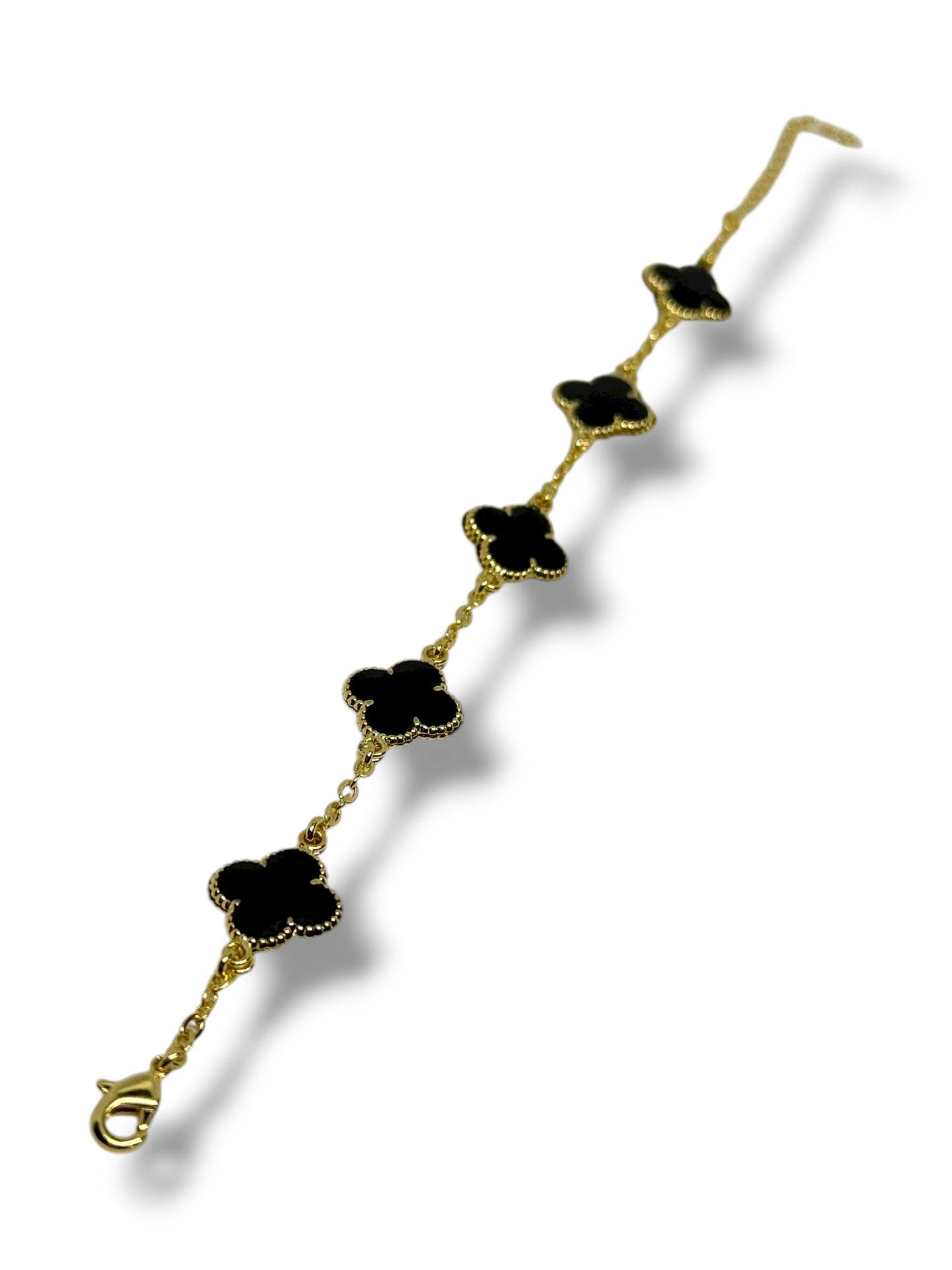 Pulsera Ajustable Flor Marca Trébol Chapa Oro Laminado 14k (Negro)