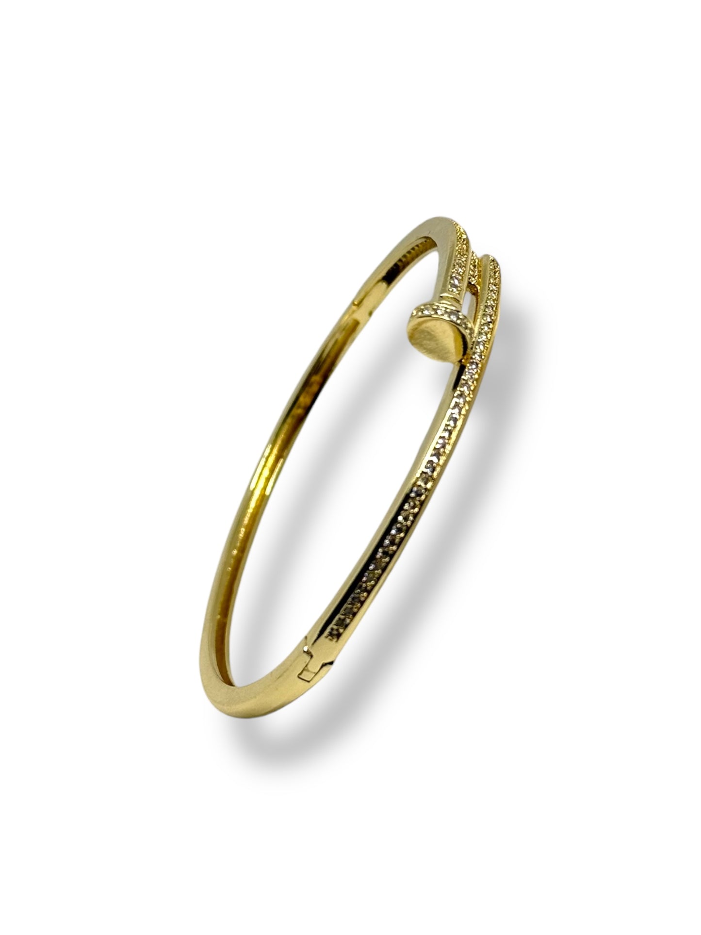 Aro O Pulsera Clavo Zirconias Chapa De Oro Laminado 14k