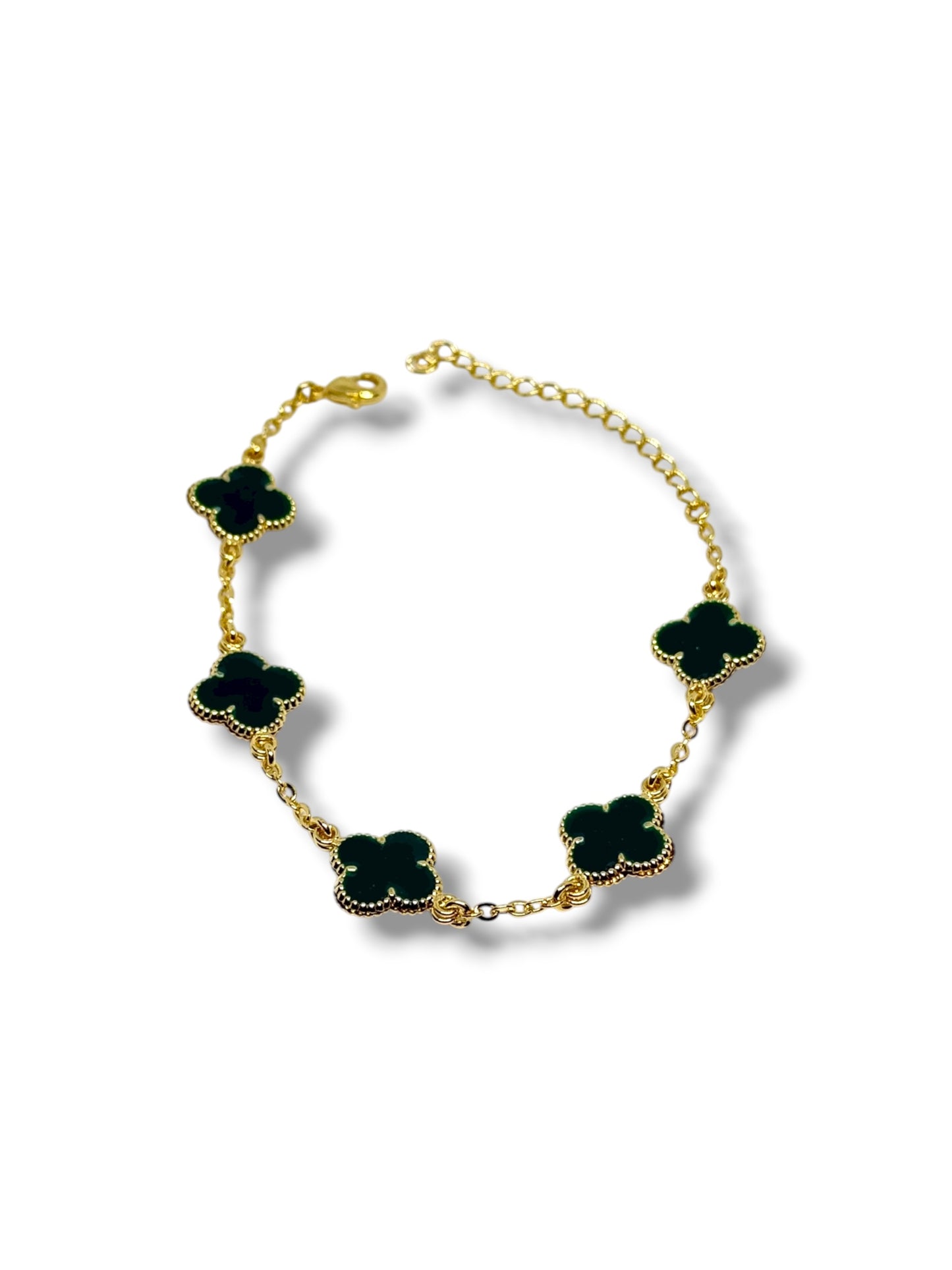 Pulsera Ajustable Flor Marca Trébol Chapa Oro Laminado 14k (Verde)