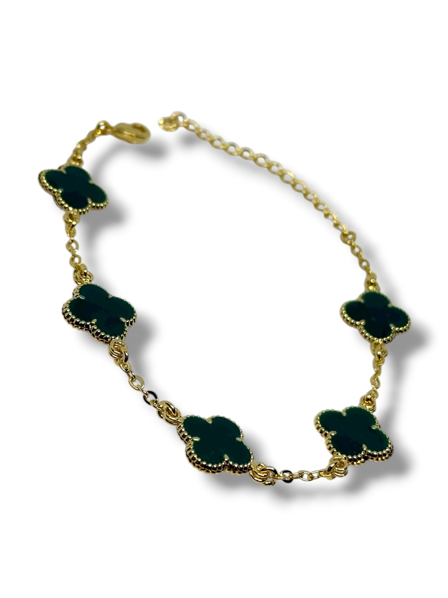 Pulsera Ajustable Flor Marca Trébol Chapa Oro Laminado 14k (Verde)