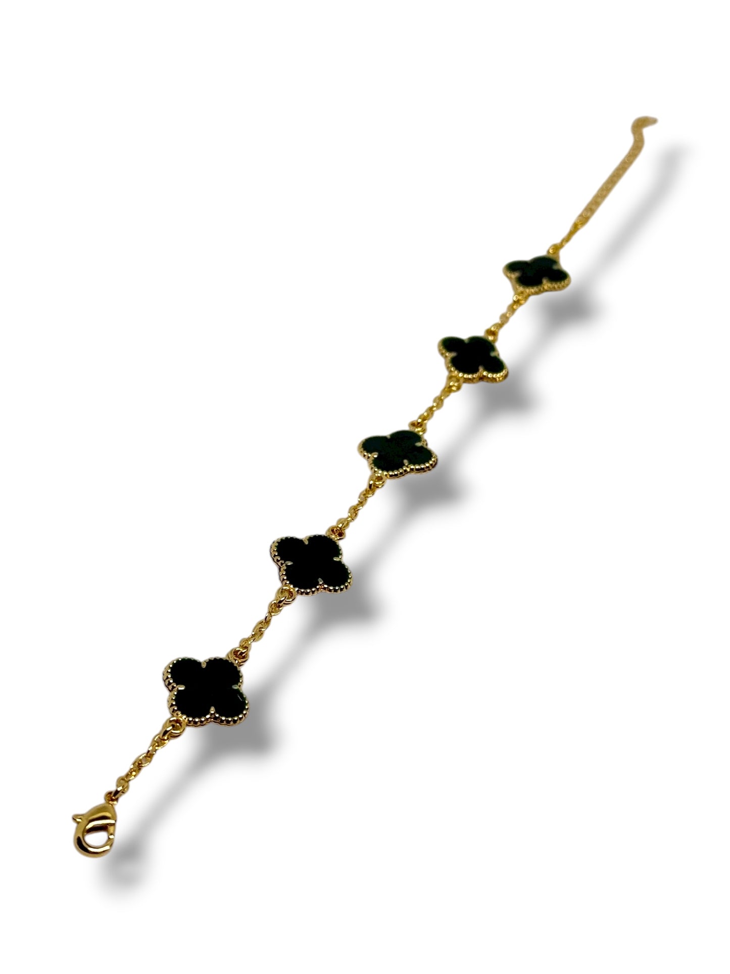 Pulsera Ajustable Flor Marca Trébol Chapa Oro Laminado 14k (Verde)