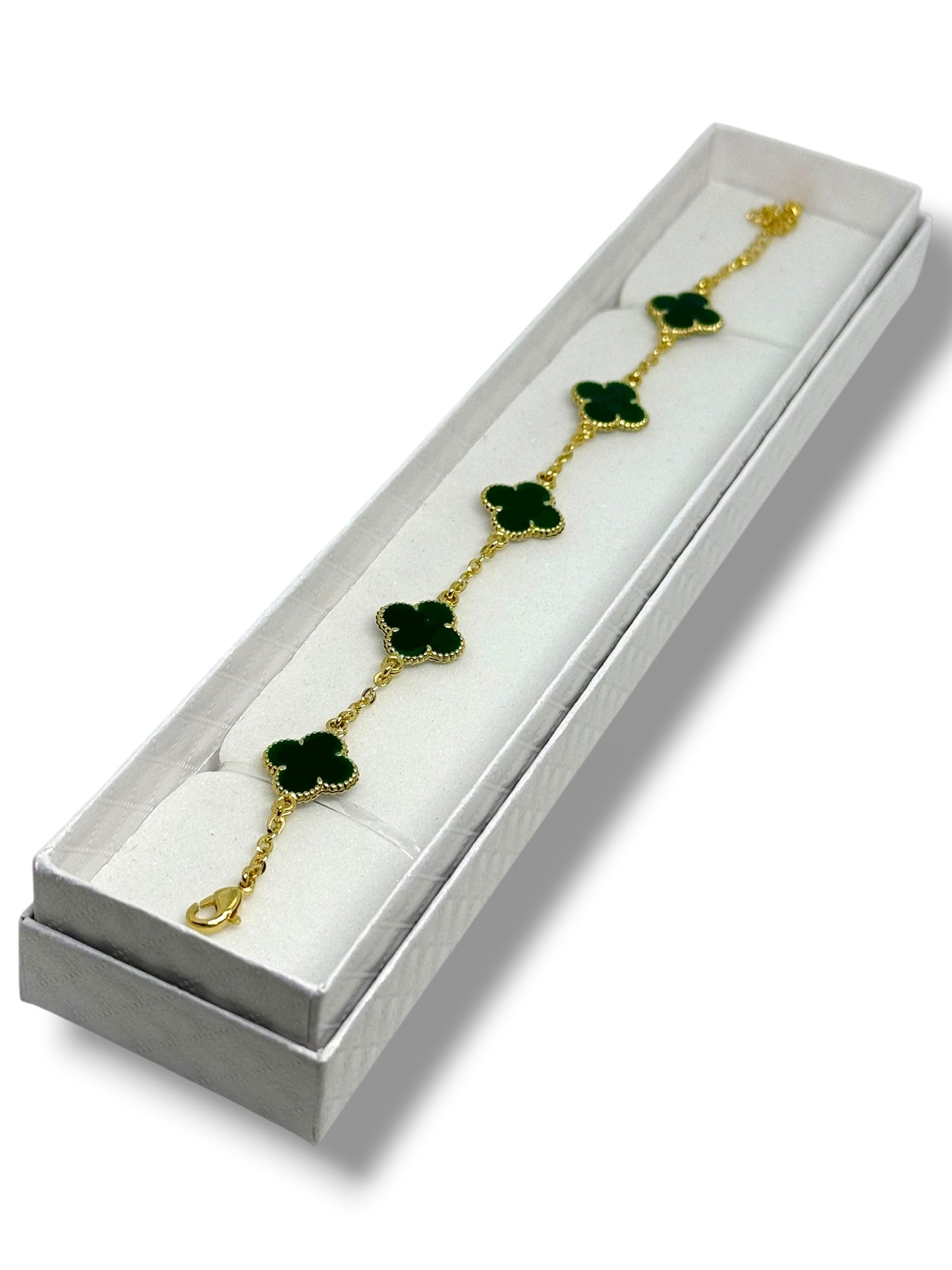 Pulsera Ajustable Flor Marca Trébol Chapa Oro Laminado 14k (Verde)