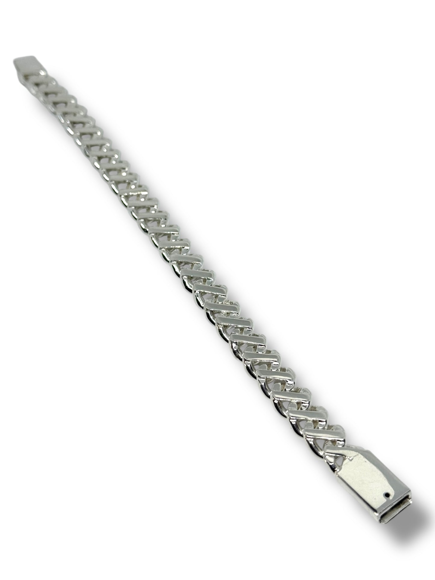 Pulso O Pulsera Tejido Barbado De Plata 925 Diamantada 21cm