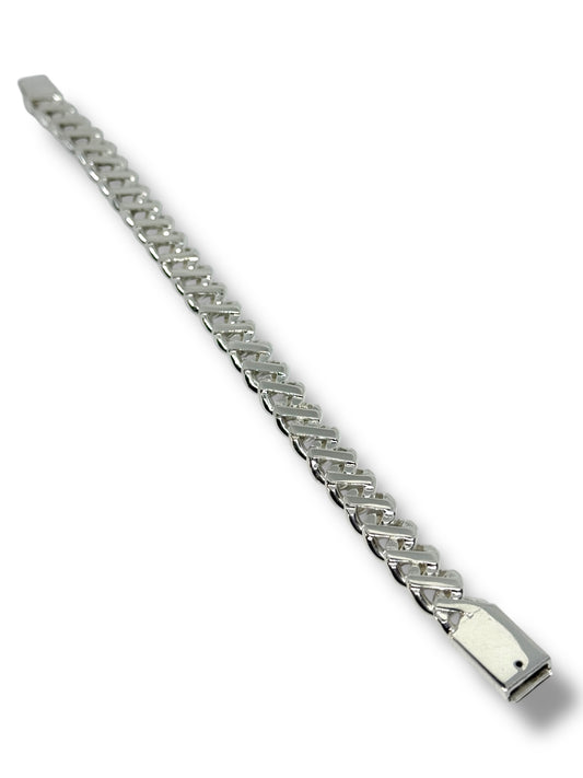 Pulso O Pulsera Tejido Barbado De Plata 925 Diamantada 21cm