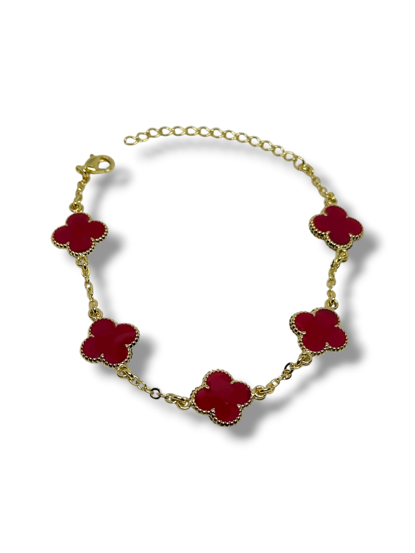 Pulsera Ajustable Flor Marca Trébol Chapa Oro Laminado 14k (Rojo)