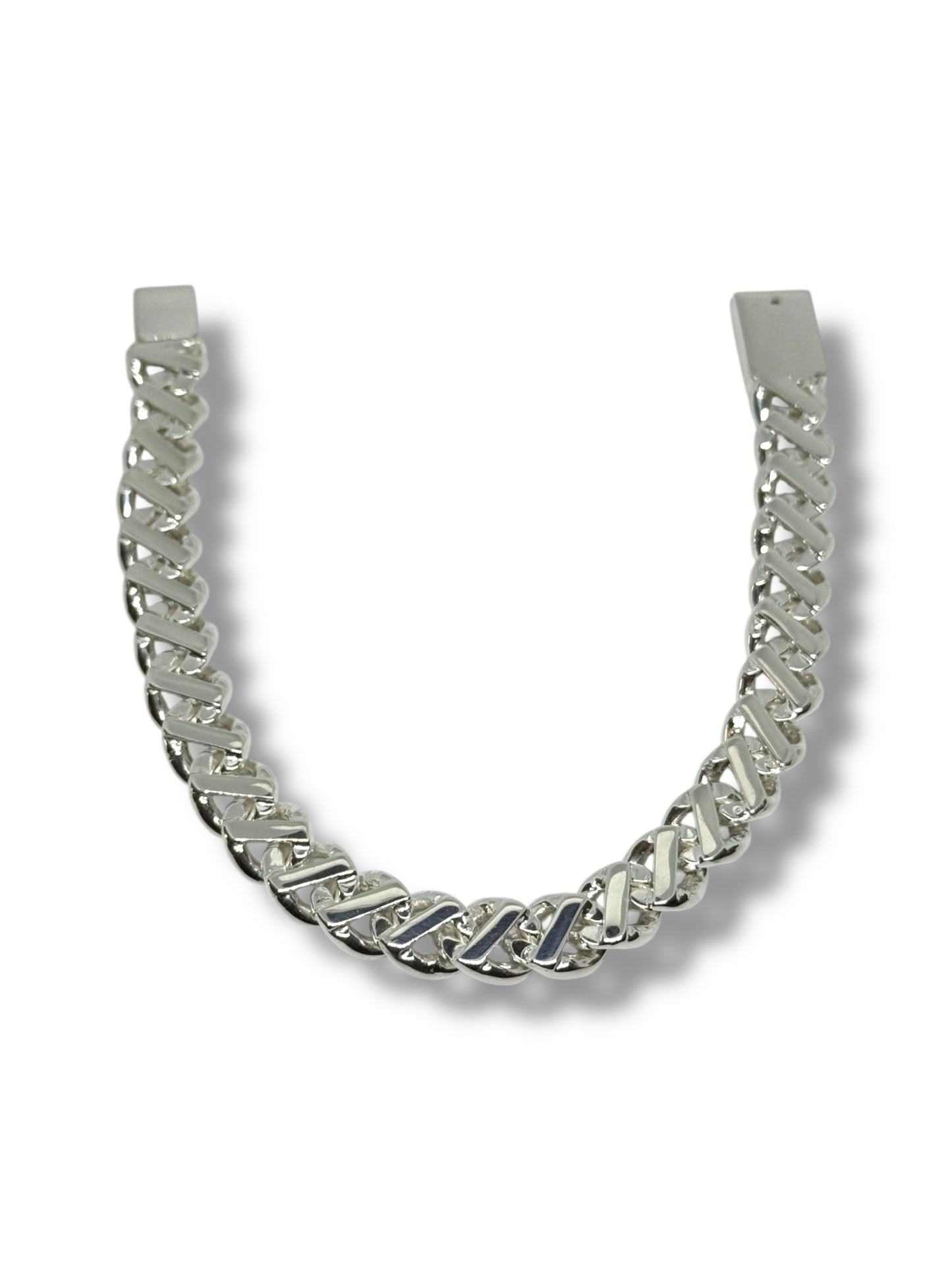 Pulso O Pulsera Tejido Barbado De Plata 925 Diamantada 21cm