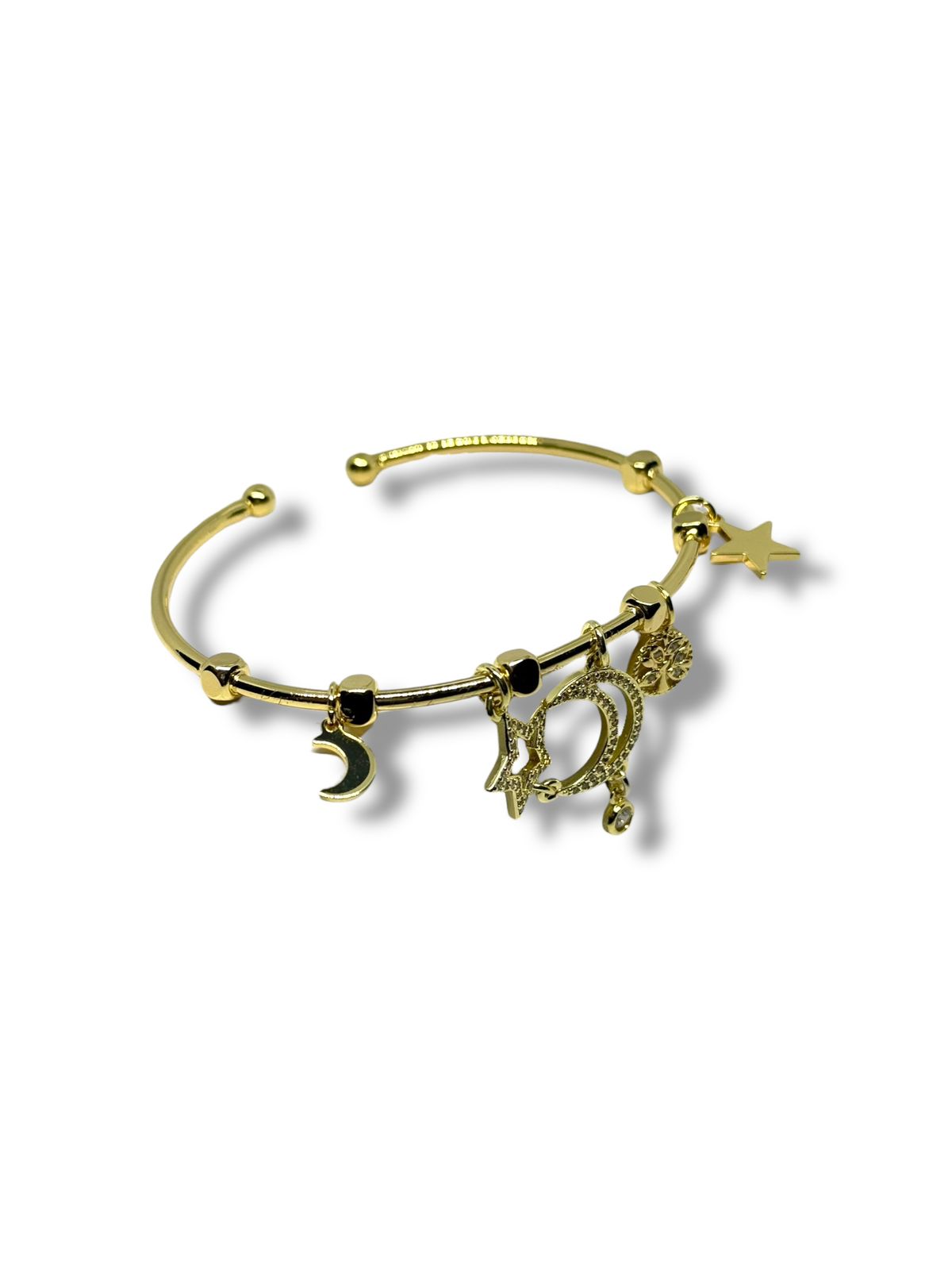 Pulsera O Aro Dijes Luna y Estrella Chapa De Oro Laminado 14k