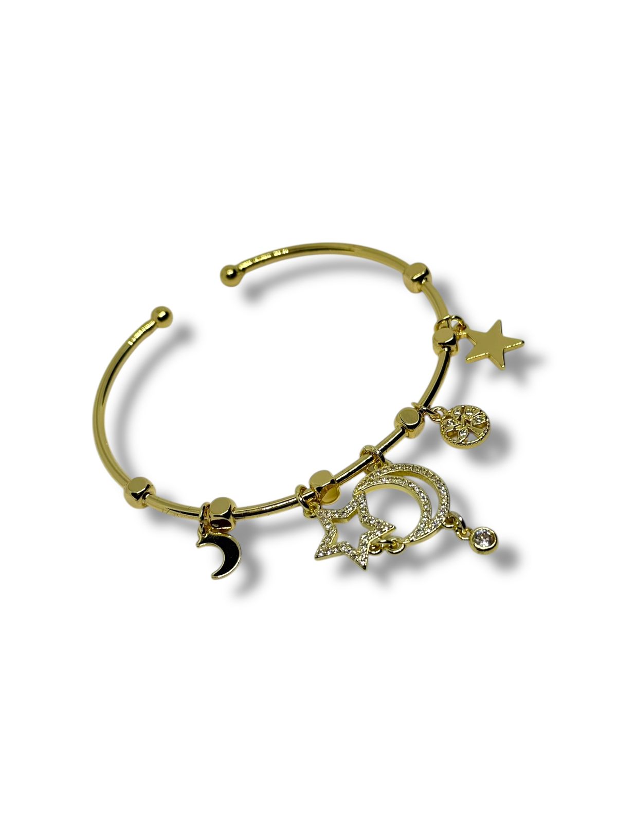 Pulsera O Aro Dijes Luna y Estrella Chapa De Oro Laminado 14k