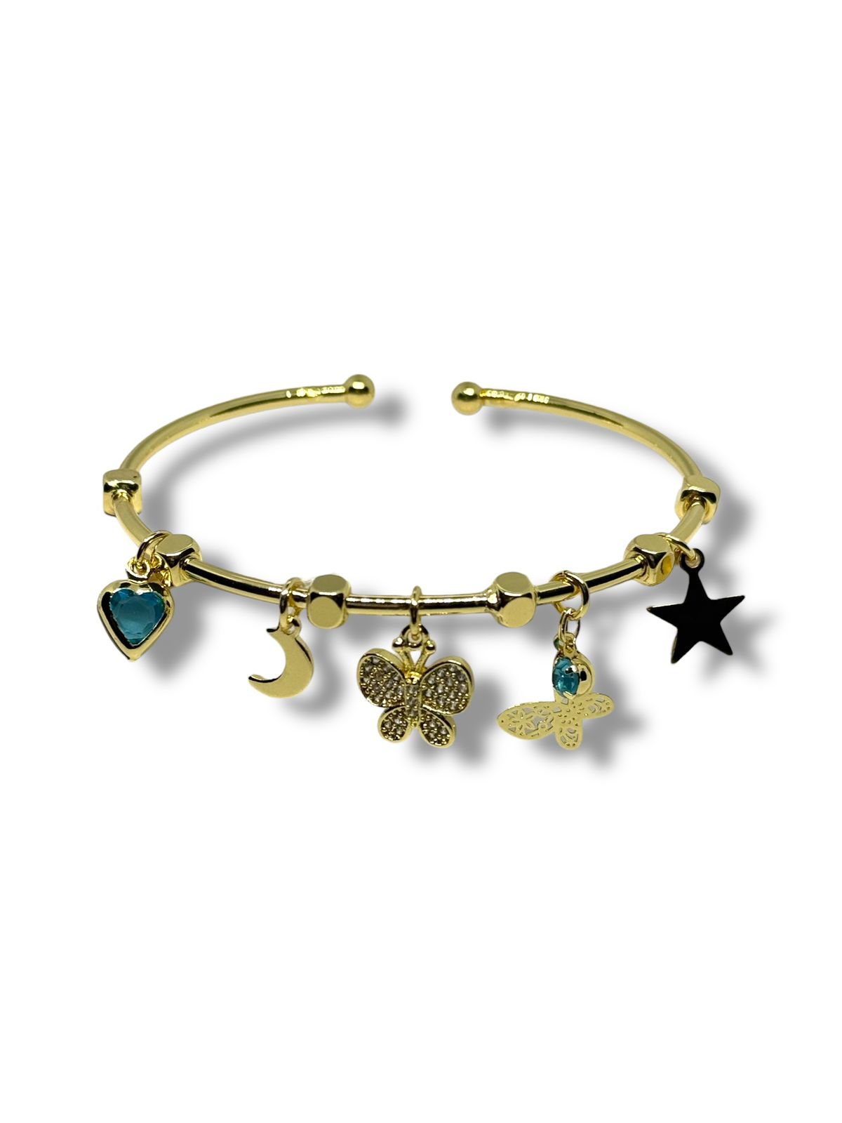 Pulsera O Aro Dijes Mariposa Azul Chapa De Oro Laminado 14k