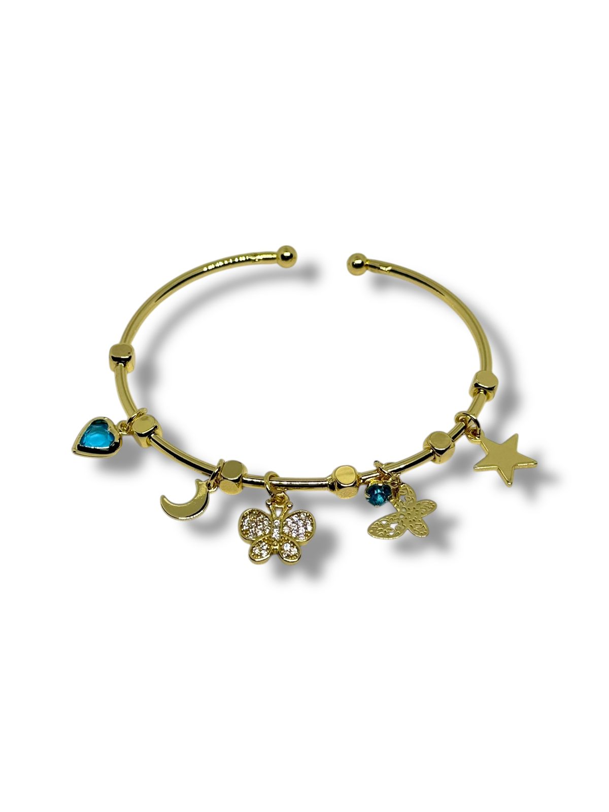 Pulsera O Aro Dijes Mariposa Azul Chapa De Oro Laminado 14k