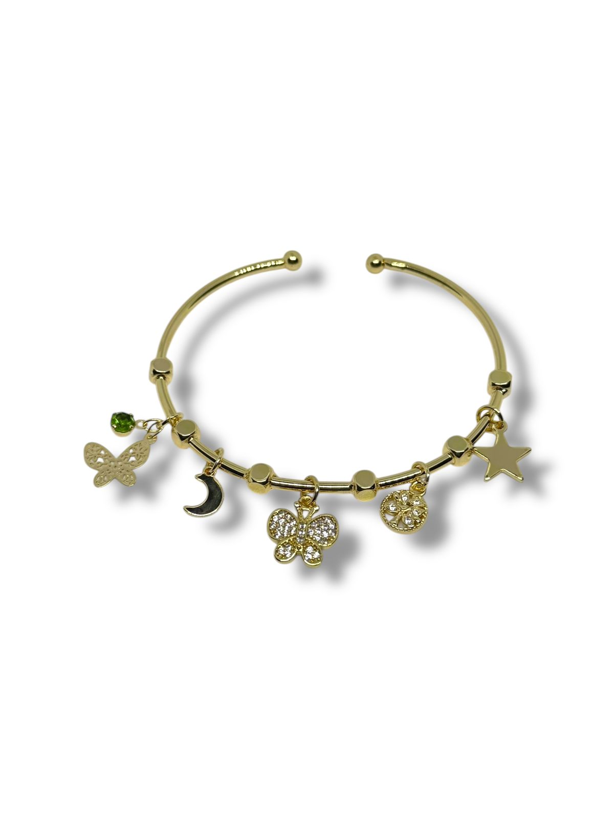 Pulsera O Aro Dijes Mariposa Verde Chapa De Oro Laminado 14k