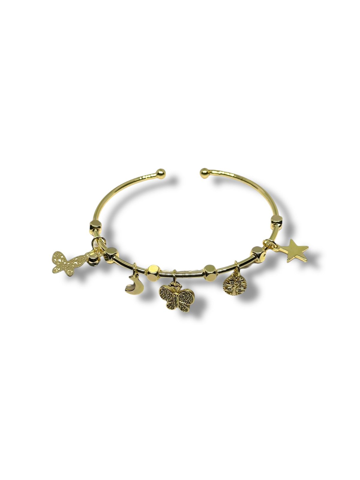 Pulsera O Aro Dijes Mariposa Verde Chapa De Oro Laminado 14k