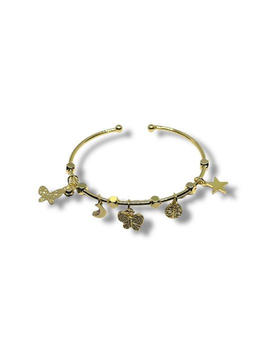 Pulsera O Aro Dijes Mariposa Verde Chapa De Oro Laminado 14k