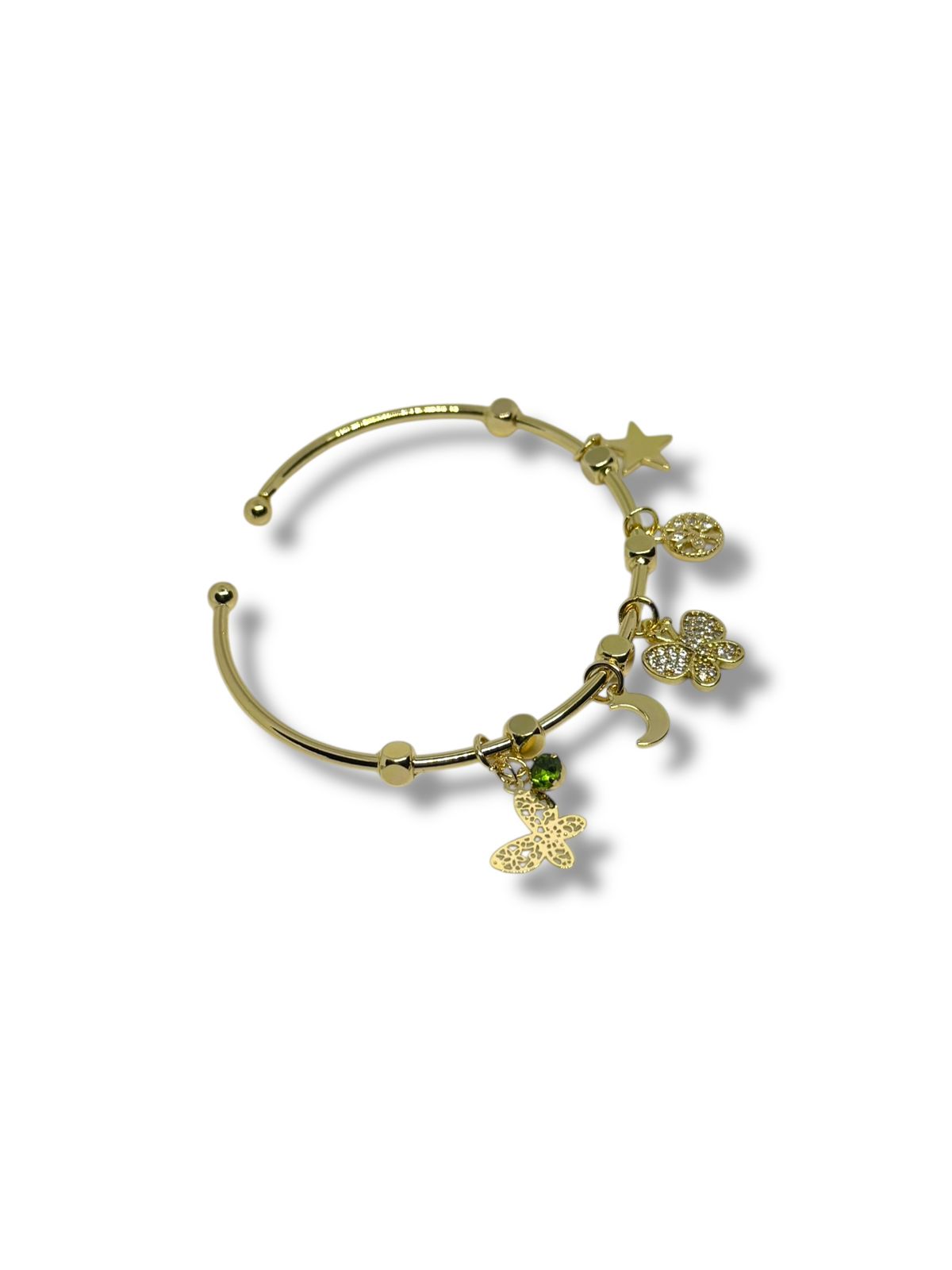 Pulsera O Aro Dijes Mariposa Verde Chapa De Oro Laminado 14k