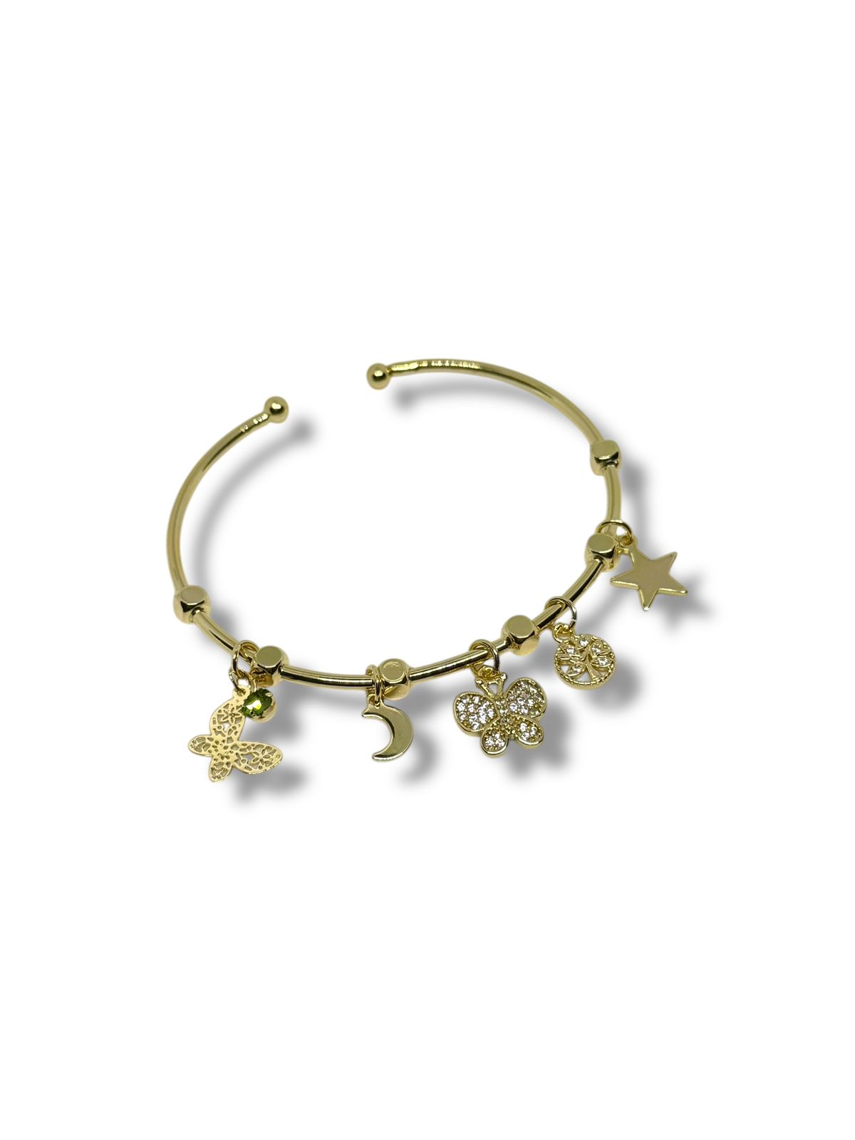 Pulsera O Aro Dijes Mariposa Verde Chapa De Oro Laminado 14k